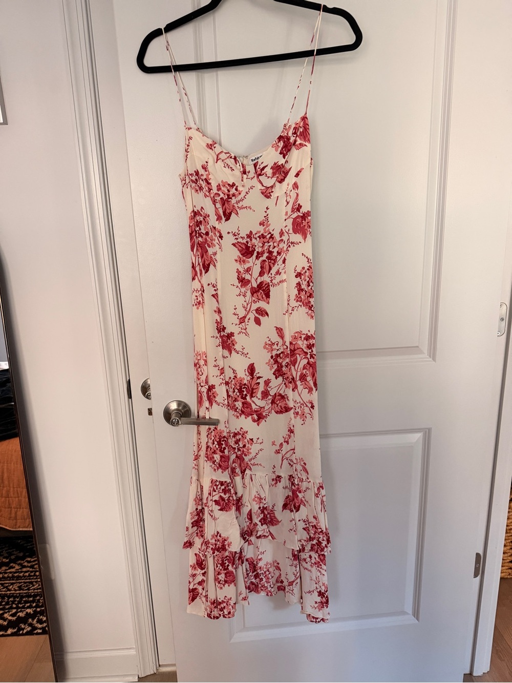 Reformation Cream Maxi Dress with Red Floral Print